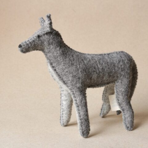 Peluche cousue main loup gris 100% laine