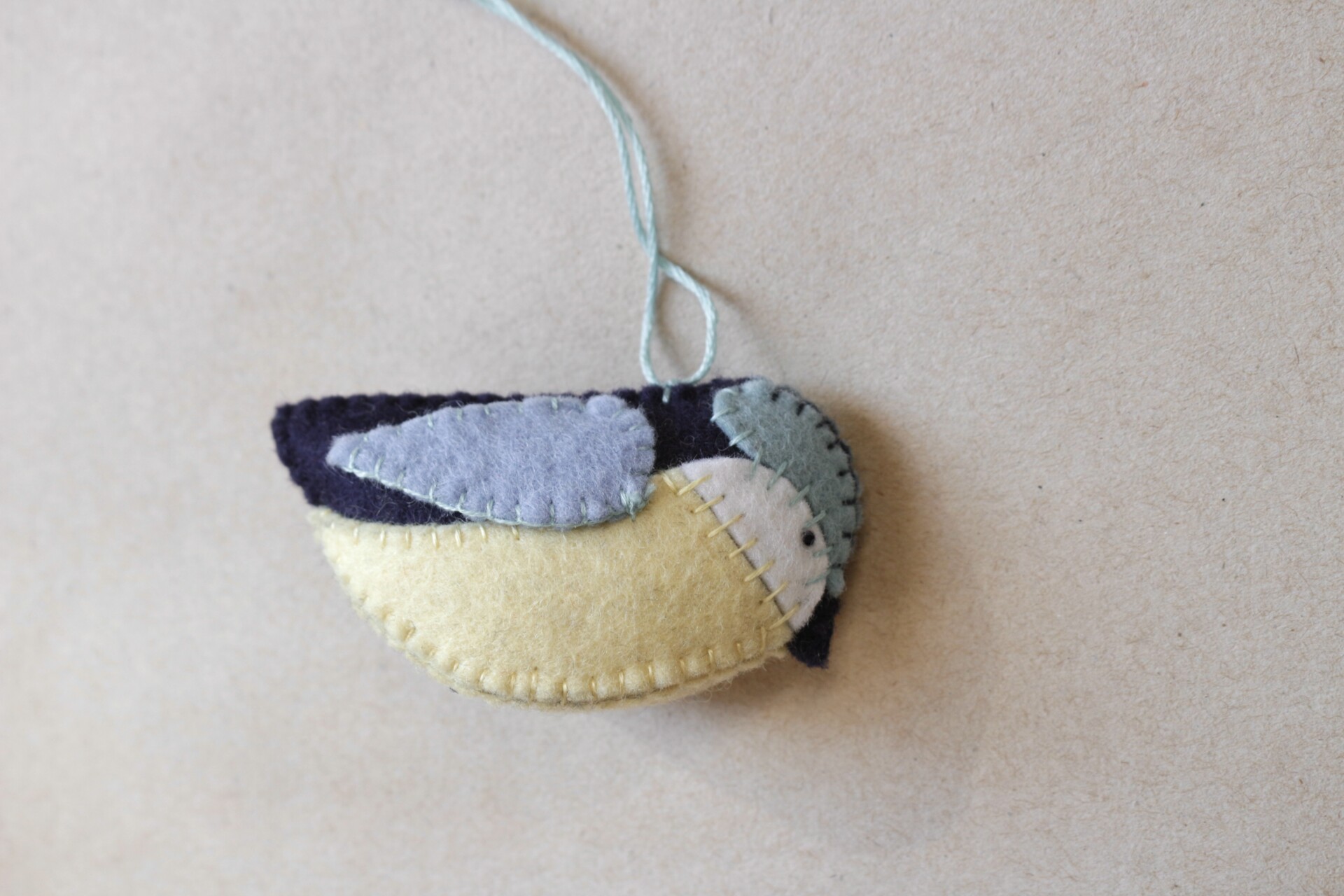 Blue tit hanging decoration in felt