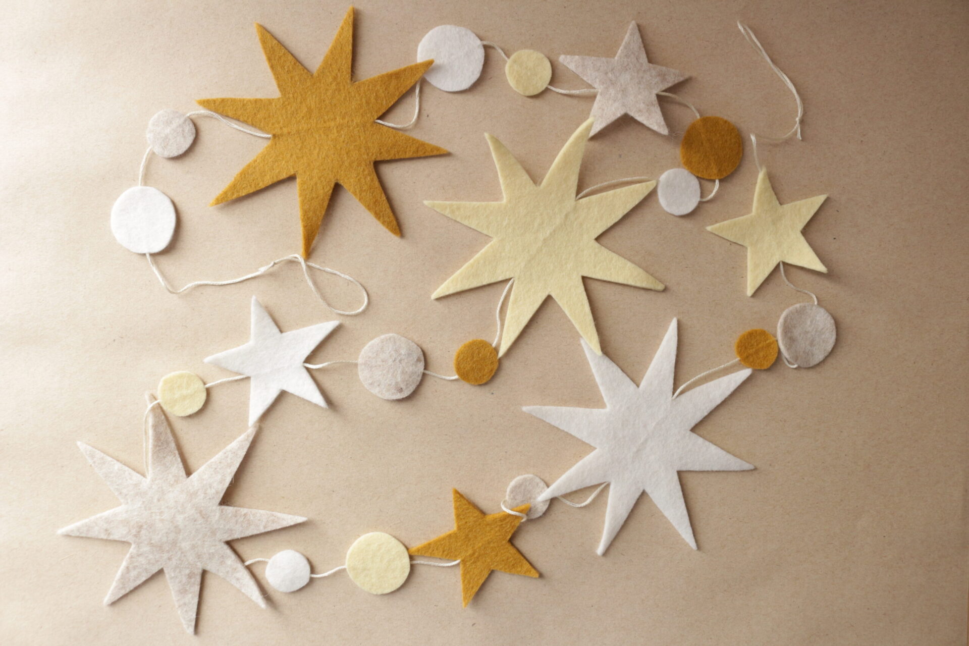 Wool felt garland Star and round shapes