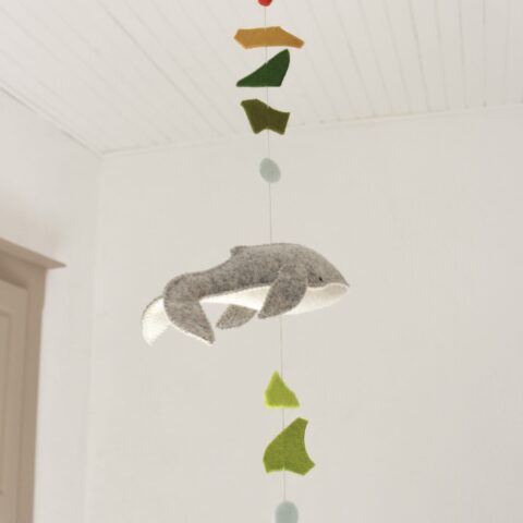 Coral and whale felt mobile