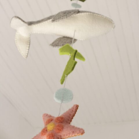 Coral and whale felt mobile