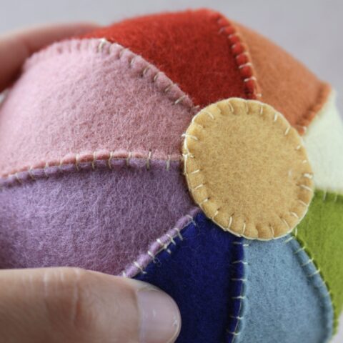 Multicoloured felt balloon 100% wool handmade in France Children's balloon in rainbow colours