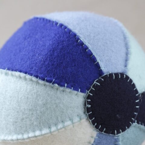 Blue felt balloon 100% wool handmade in France